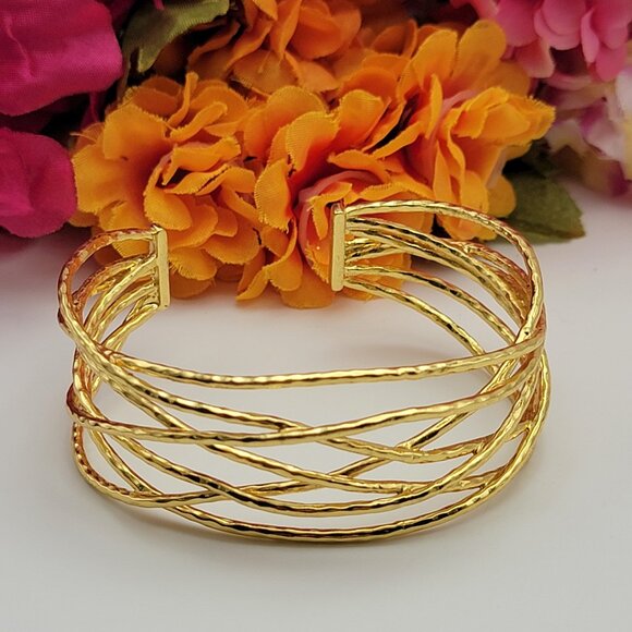 GORJANA Gold Cuff Bracelet 7" Adjustable Open Work Wire Gladiator LOLA - Picture 1 of 6